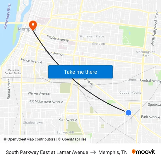 South Parkway East at Lamar Avenue to Memphis, TN map