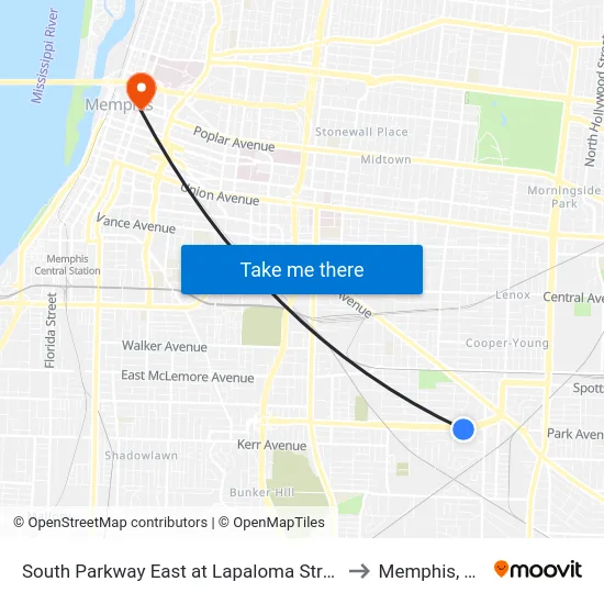 South Parkway East at Lapaloma Street to Memphis, TN map