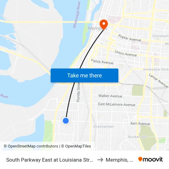 South Parkway East at Louisiana Street to Memphis, TN map