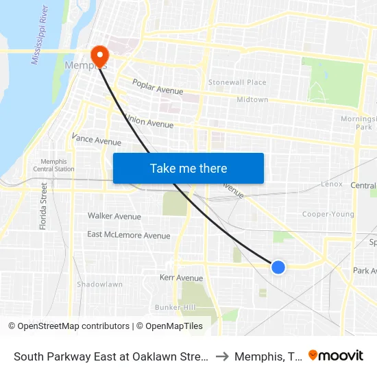 South Parkway East at Oaklawn Street to Memphis, TN map