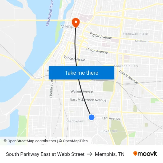 South Parkway East at Webb Street to Memphis, TN map