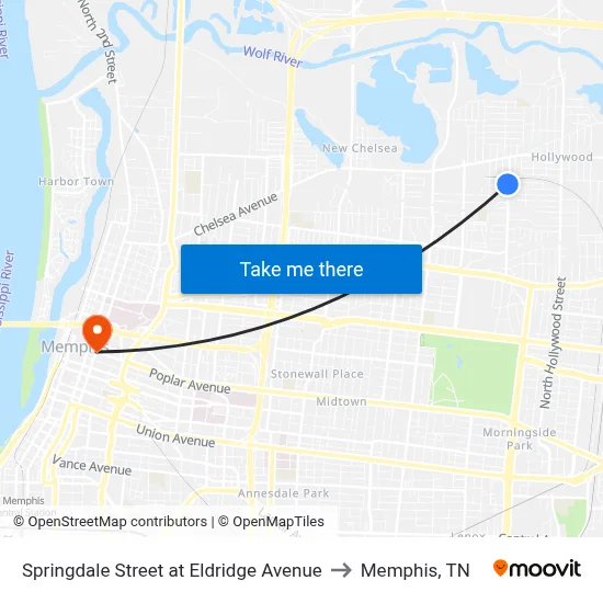 Springdale Street at Eldridge Avenue to Memphis, TN map