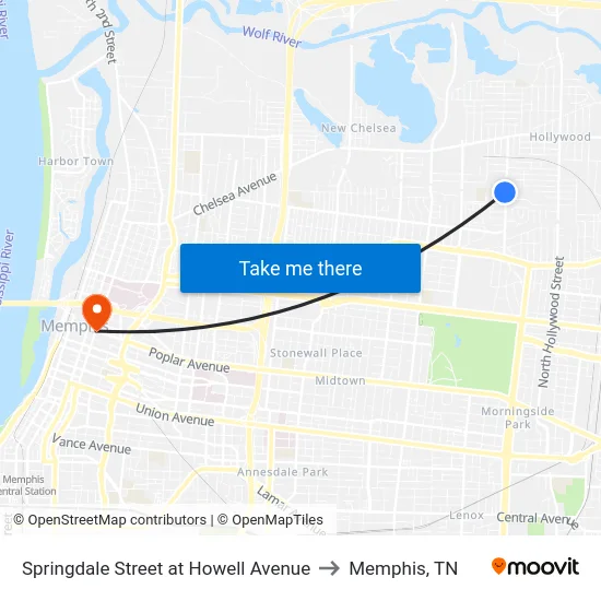 Springdale Street at Howell Avenue to Memphis, TN map