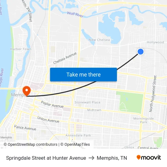 Springdale Street at Hunter Avenue to Memphis, TN map