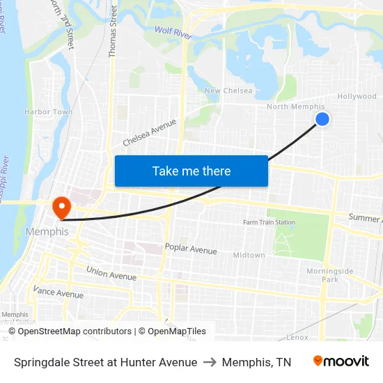 Springdale Street at Hunter Avenue to Memphis, TN map