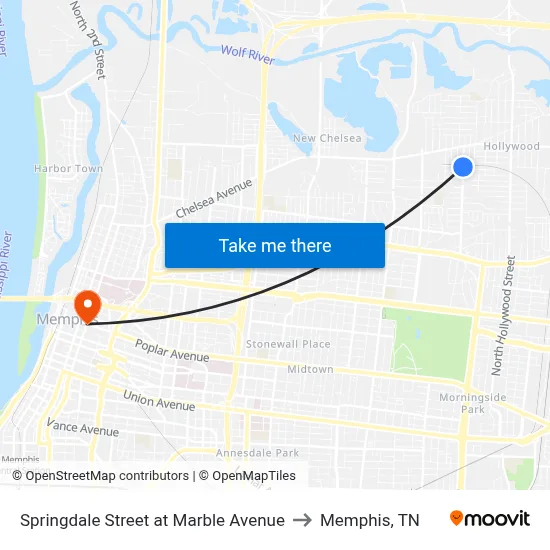 Springdale Street at Marble Avenue to Memphis, TN map