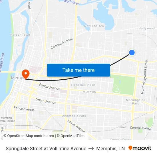 Springdale Street at Vollintine Avenue to Memphis, TN map