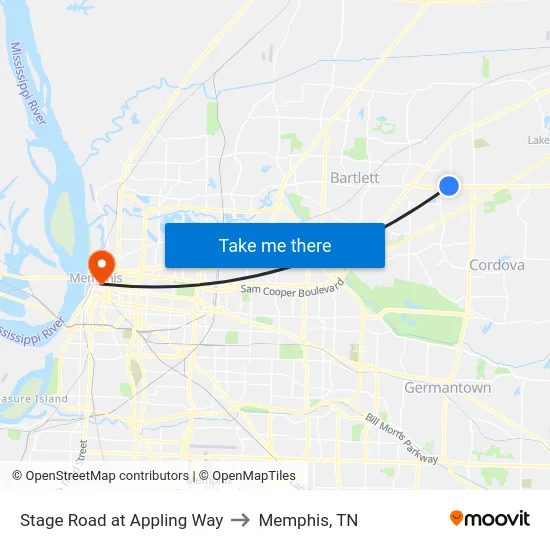 Stage Road at Appling Way to Memphis, TN map