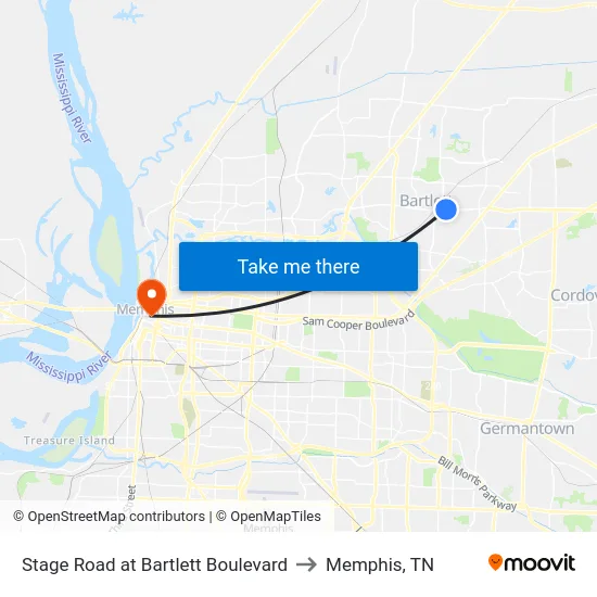 Stage Road at Bartlett Boulevard to Memphis, TN map