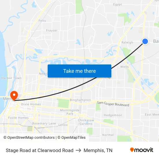 Stage Road at Clearwood Road to Memphis, TN map