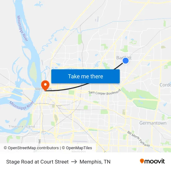 Stage Road at Court Street to Memphis, TN map