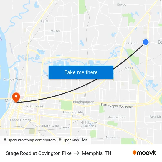 Stage Road at Covington Pike to Memphis, TN map