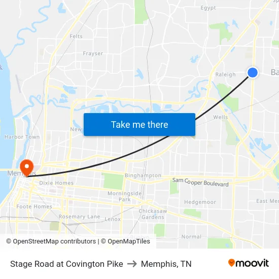 Stage Road at Covington Pike to Memphis, TN map