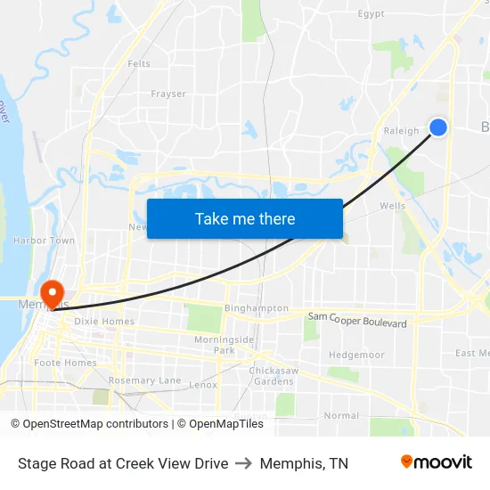 Stage Road at Creek View Drive to Memphis, TN map