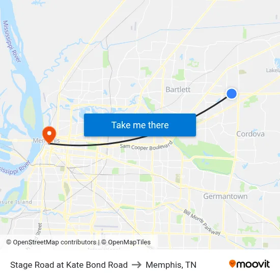 Stage Road at Kate Bond Road to Memphis, TN map