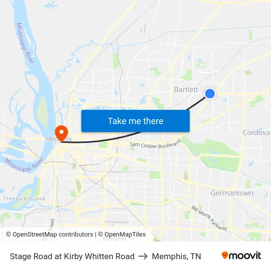 Stage Road at Kirby Whitten Road to Memphis, TN map