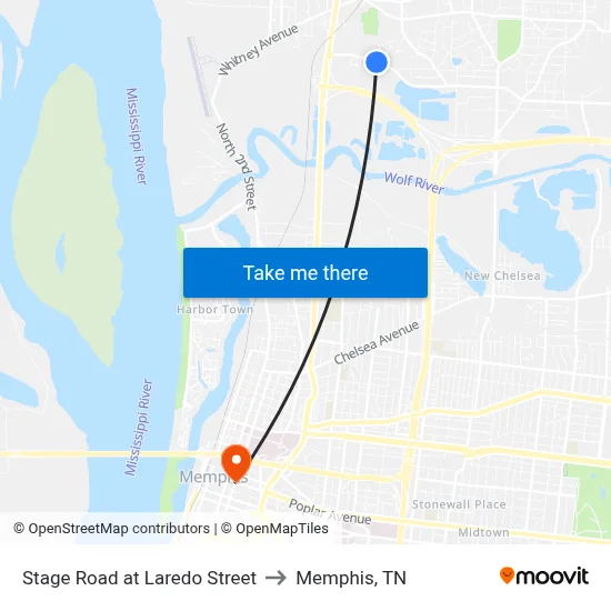 Stage Road at Laredo Street to Memphis, TN map