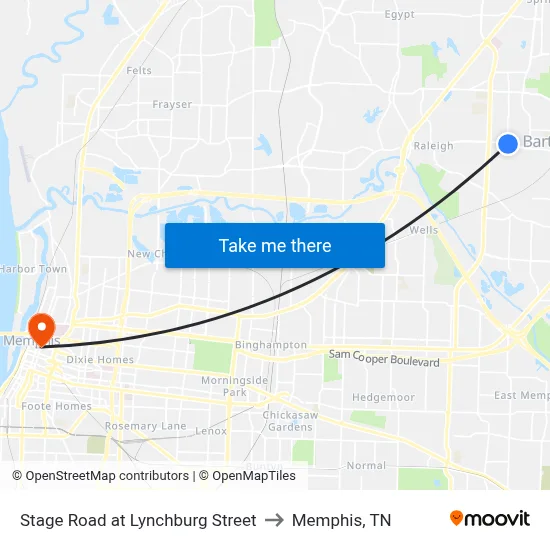 Stage Road at Lynchburg Street to Memphis, TN map