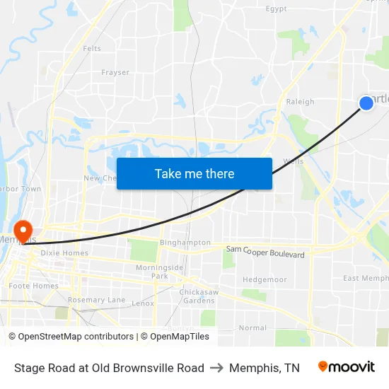 Stage Road at Old Brownsville Road to Memphis, TN map
