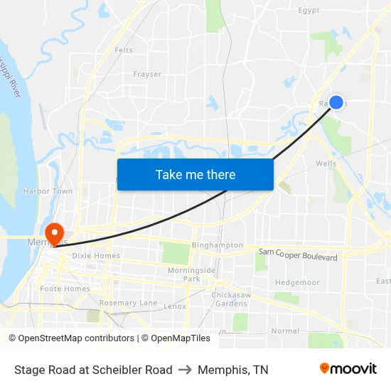 Stage Road at Scheibler Road to Memphis, TN map