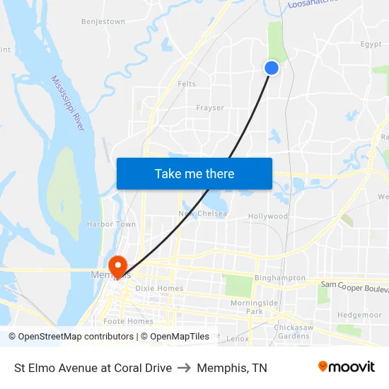 St Elmo Avenue at Coral Drive to Memphis, TN map