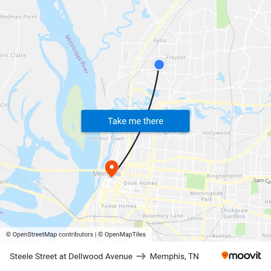 Steele Street at Dellwood Avenue to Memphis, TN map