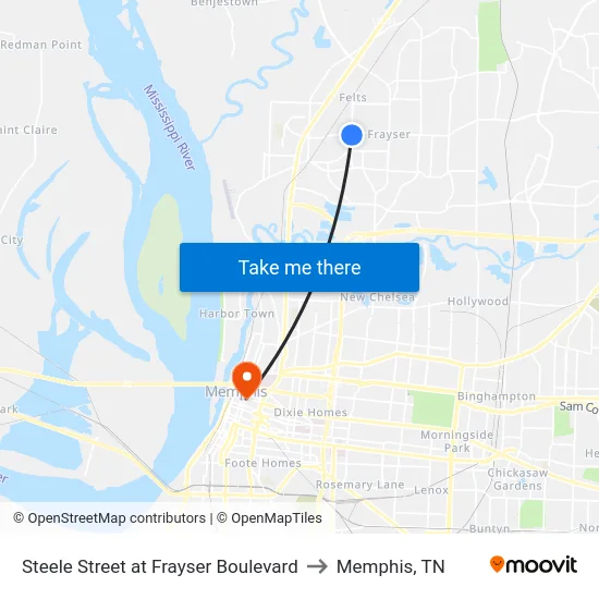 Steele Street at Frayser Boulevard to Memphis, TN map