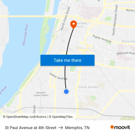 St Paul Avenue at 4th Street to Memphis, TN map