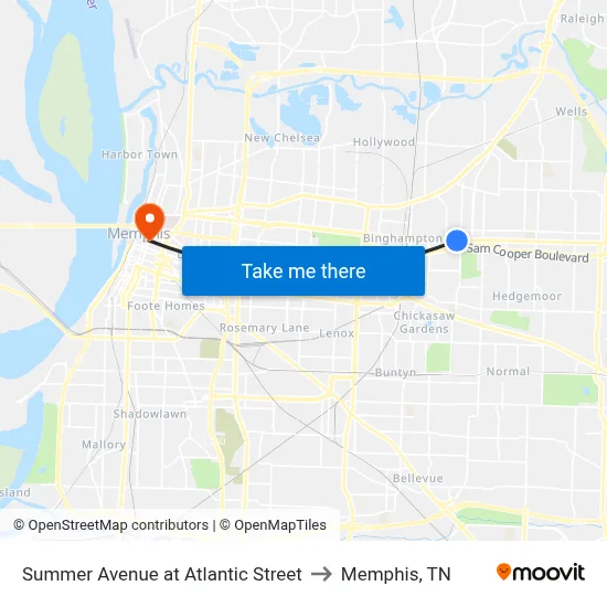 Summer Avenue at Atlantic Street to Memphis, TN map