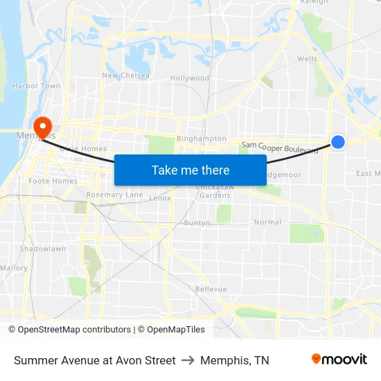 Summer Avenue at Avon Street to Memphis, TN map