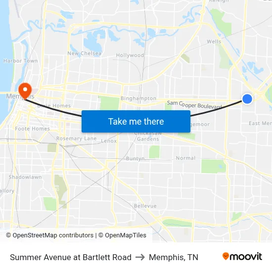 Summer Avenue at Bartlett Road to Memphis, TN map