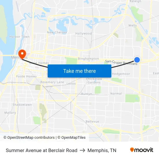 Summer Avenue at Berclair Road to Memphis, TN map