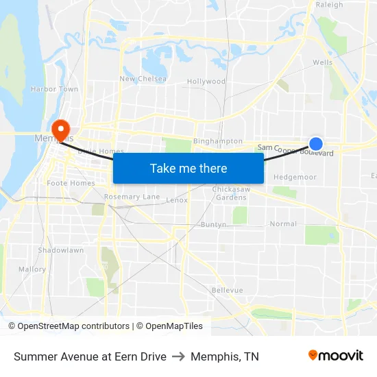 Summer Avenue at Eern Drive to Memphis, TN map