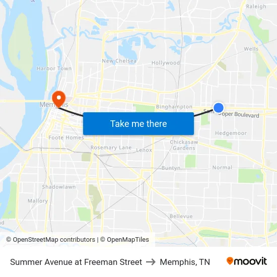 Summer Avenue at Freeman Street to Memphis, TN map