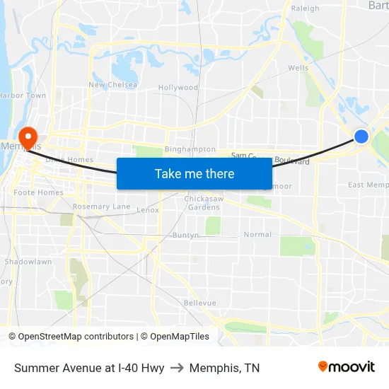 Summer Avenue at I-40 Hwy to Memphis, TN map