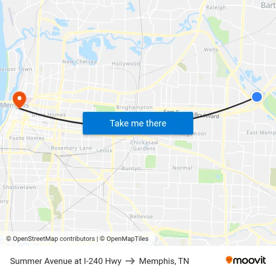 Summer Avenue at I-240 Hwy to Memphis, TN map