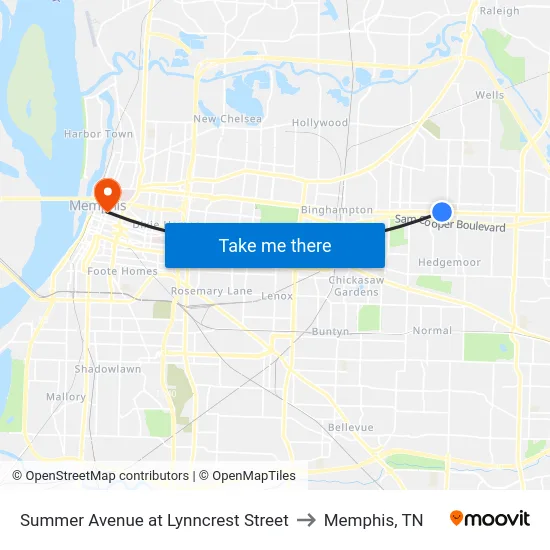 Summer Avenue at Lynncrest Street to Memphis, TN map