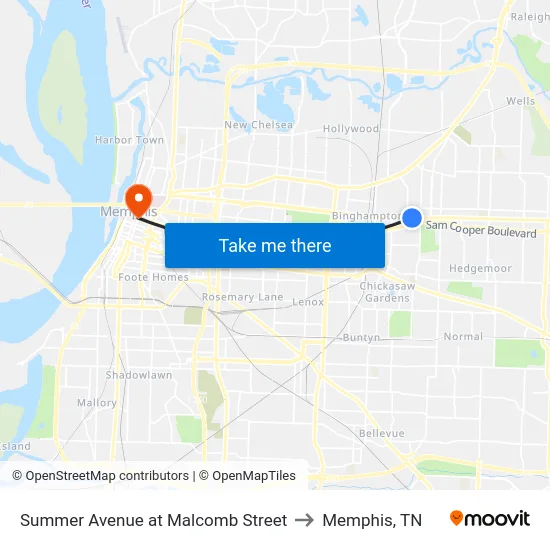 Summer Avenue at Malcomb Street to Memphis, TN map