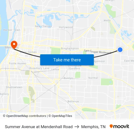 Summer Avenue at Mendenhall Road to Memphis, TN map