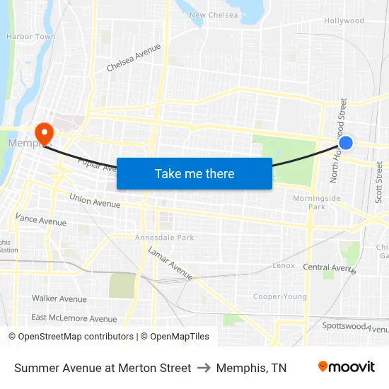 Summer Avenue at Merton Street to Memphis, TN map