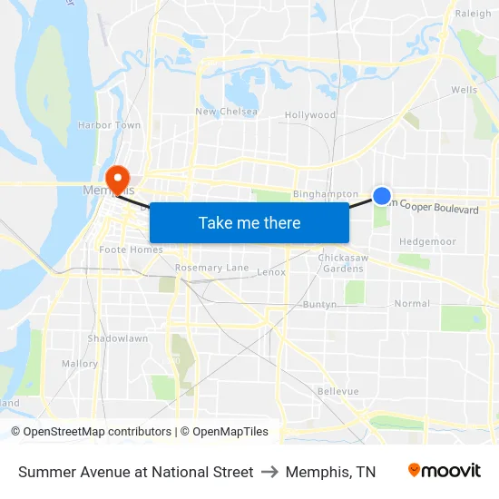 Summer Avenue at National Street to Memphis, TN map