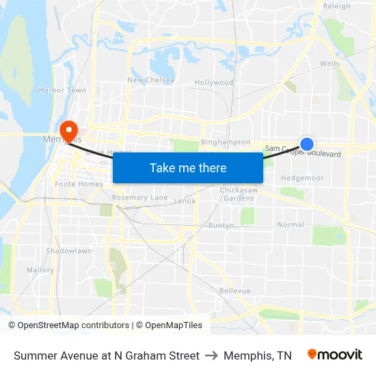 Summer Avenue at N Graham Street to Memphis, TN map