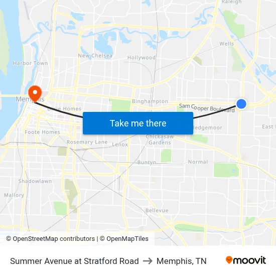 Summer Avenue at Stratford Road to Memphis, TN map