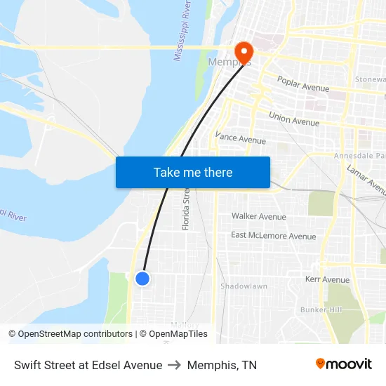 Swift Street at Edsel Avenue to Memphis, TN map