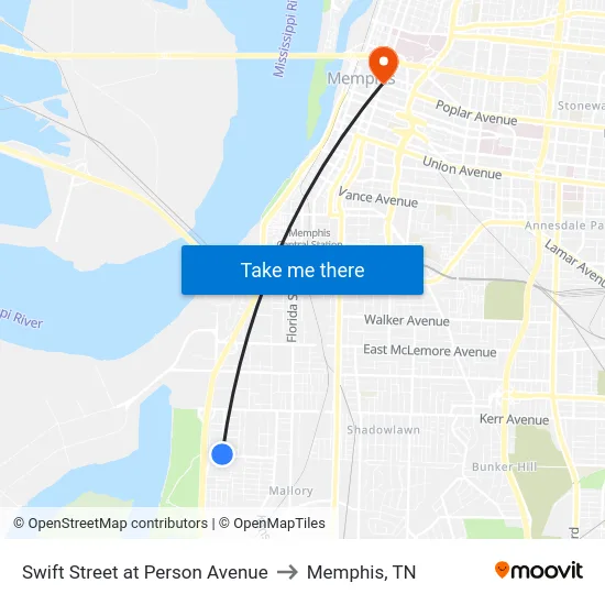 Swift Street at Person Avenue to Memphis, TN map