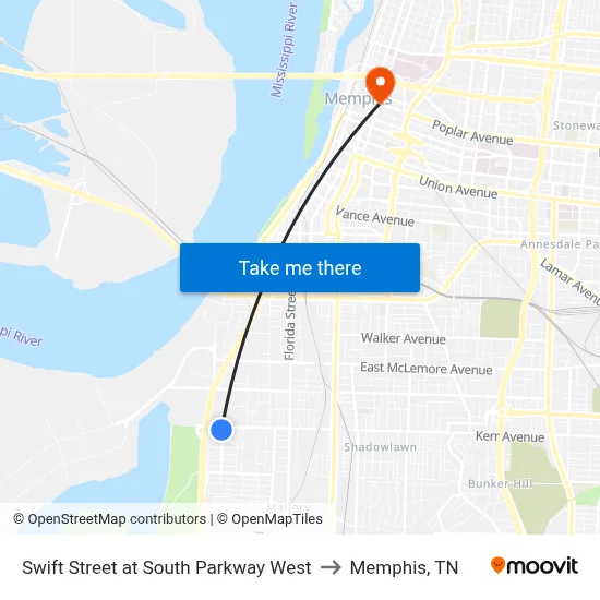 Swift Street at South Parkway West to Memphis, TN map