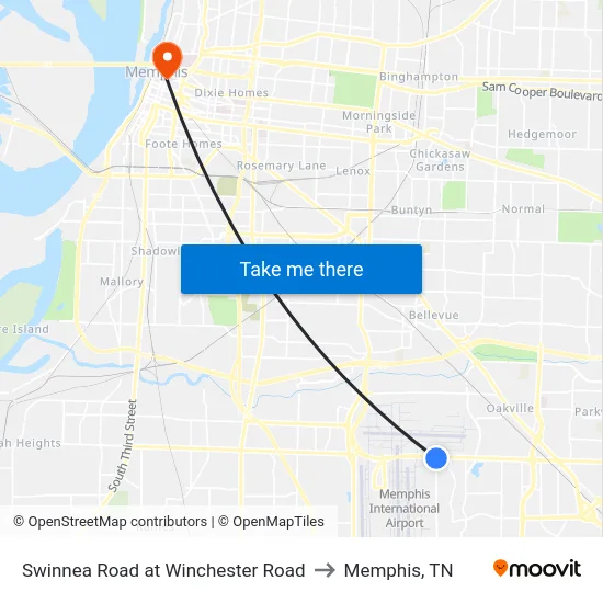 Swinnea Road at Winchester Road to Memphis, TN map