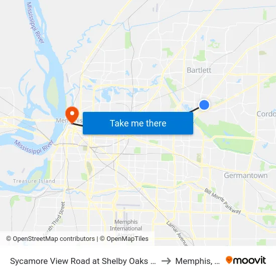 Sycamore View Road at Shelby Oaks Drive to Memphis, TN map