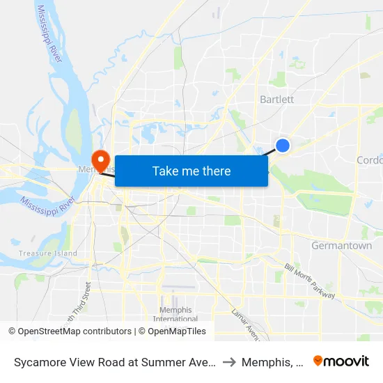 Sycamore View Road at Summer Avenue to Memphis, TN map