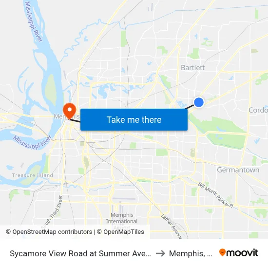 Sycamore View Road at Summer Avenue to Memphis, TN map